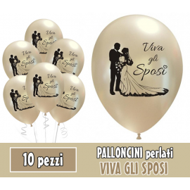 PALLONCINI VIVA GLI SPOSI PERLATI - Pz.10 - ø cm.30