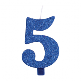 CANDELINA NUMERO 5 BLU GLITTER