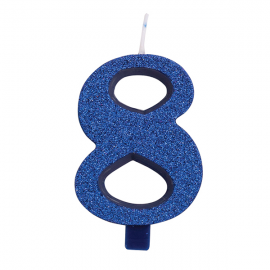 CANDELINA NUMERO 8 BLU GLITTER