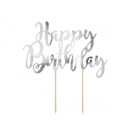 CAKE TOPPER HAPPY BIRTHDAY ARGENTO 22,5 cm