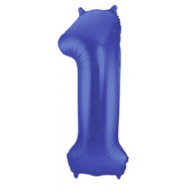 PALLONCINO MYLAR NUMERO \\"1\\" BLU SATINATO - 86cm