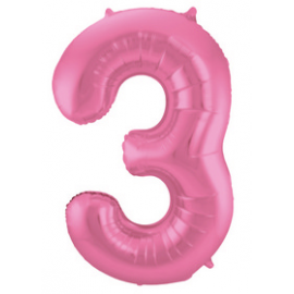 PALLONCINO MYLAR NUMERO \\"3\\" ROSA SATINATO - 86cm