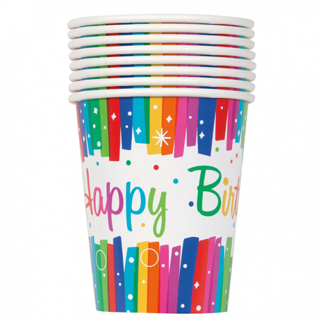 BICCHIERI RAINBOW HAPPY BIRTHDAY - 8 Pz.