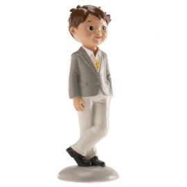 CAKE TOPPER COMUNIONE/CRESIMA BAMBINO VESTITO ELEGANTE GRIGIO 15cm