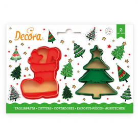 SET 2 TAGLIAPASTA ALBERO DI NATALE & SCARPONE BABBO NATALE IN PLASTICA