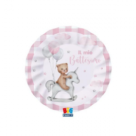 PIATTINI BATTESIMO ROSA TEDDY BEAR 8 pezzi 20cm