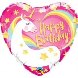 PALLONCINO UNICORNO CUORE HAPPY BIRTHDAY FOIL STANDARD ø 45cm