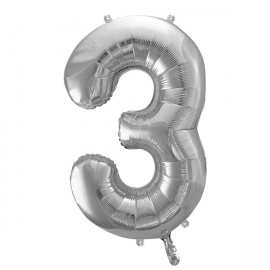 PALLONCINO MYLAR NUMERO "3" ARGENTO - 86cm